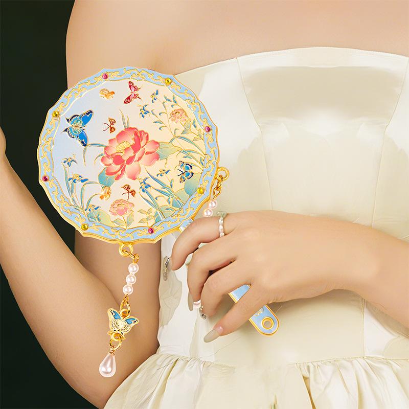 Metalen Handheld Make-up Spiegel Chinese Verboden Stad Bloemen Schoonheid Make-up Spiegel Nieuwe Handheld Make-up Spiegel Verfijnde Accessoires