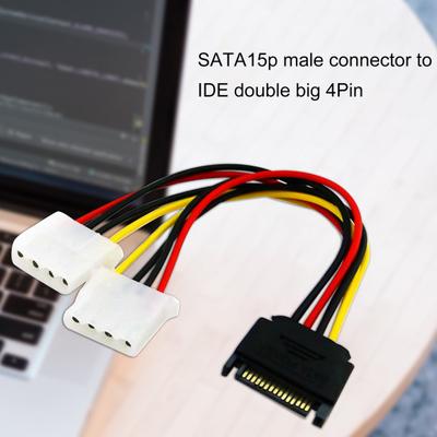 20cm Stromverlängerung 15-Pin Stecker auf Molex Kabel SATA IDE Dual Groß 4-Pin Buchse Kabeladapter