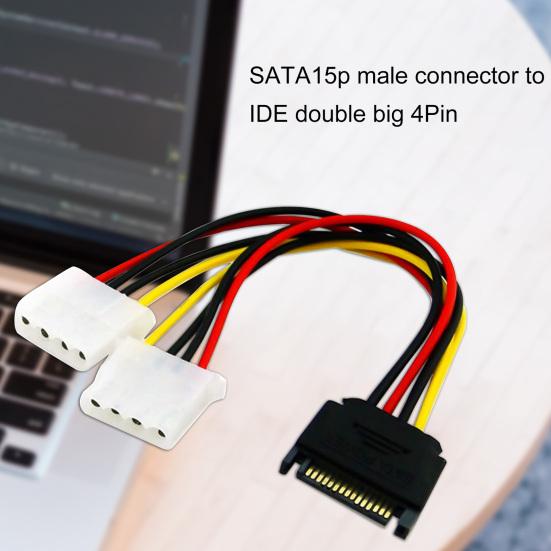 20cm Power Extension Cable SATA 15pin Male To Molex IDE Dual Big 4pin Female Cable Adapter for HDD Hard Drive