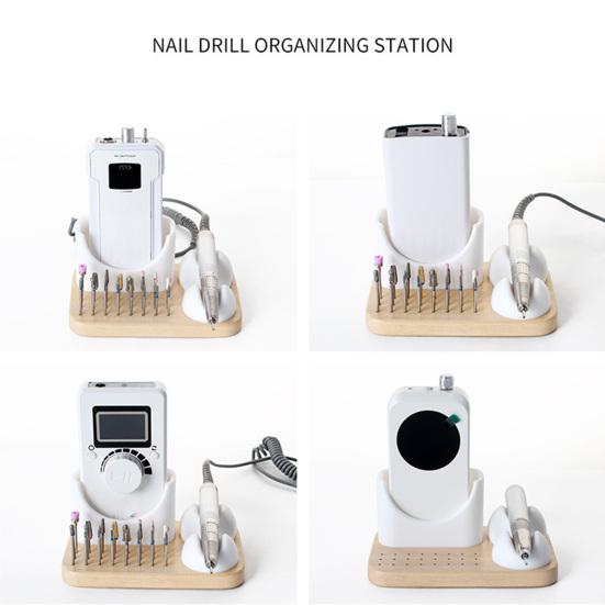 Multi-functional Nail Drill Holder with 24 Holes Nail Drill Pen Drill Bits Organizer Wooden Base Manicure Grinding Tools Storage Box