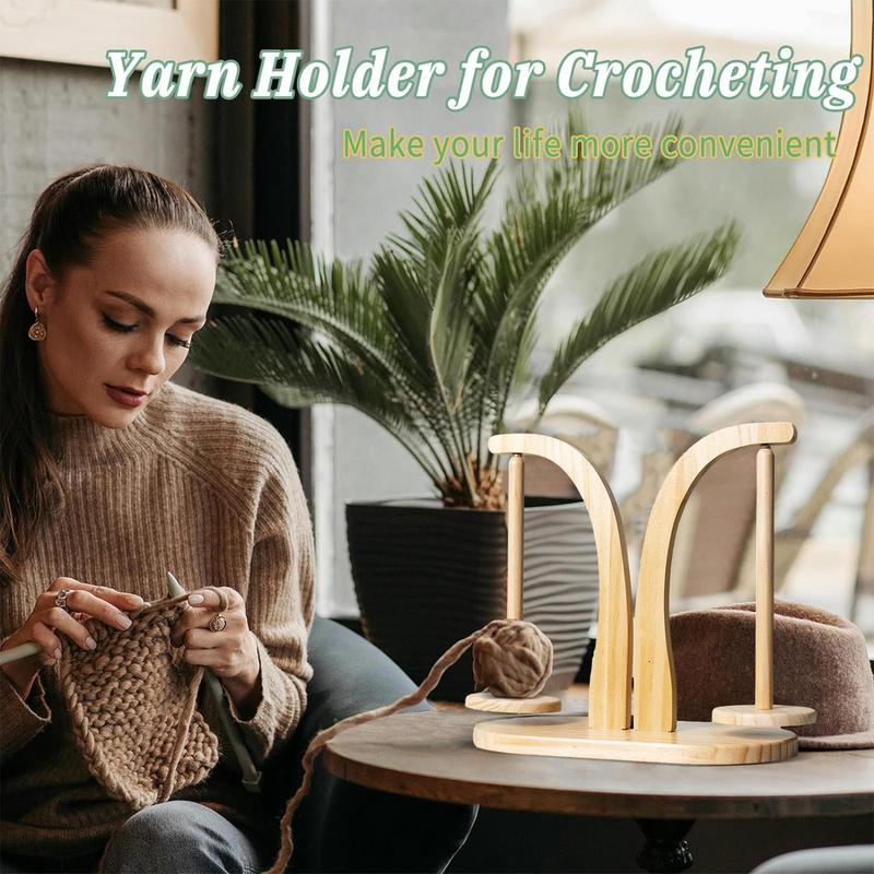 Double Yarn Spindle Rotating Wooden Sewing Yarn Holder Spinner Magnetic Thread Spool Wool Ball Winder For Knitting Sewing Tool