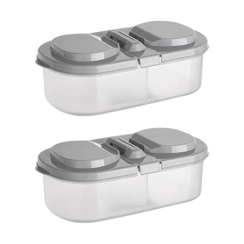 Clear Lid Double Compartment Food Storage Container Plastic Snacks Keepers For Kids Travel And Daily Use светло-серый