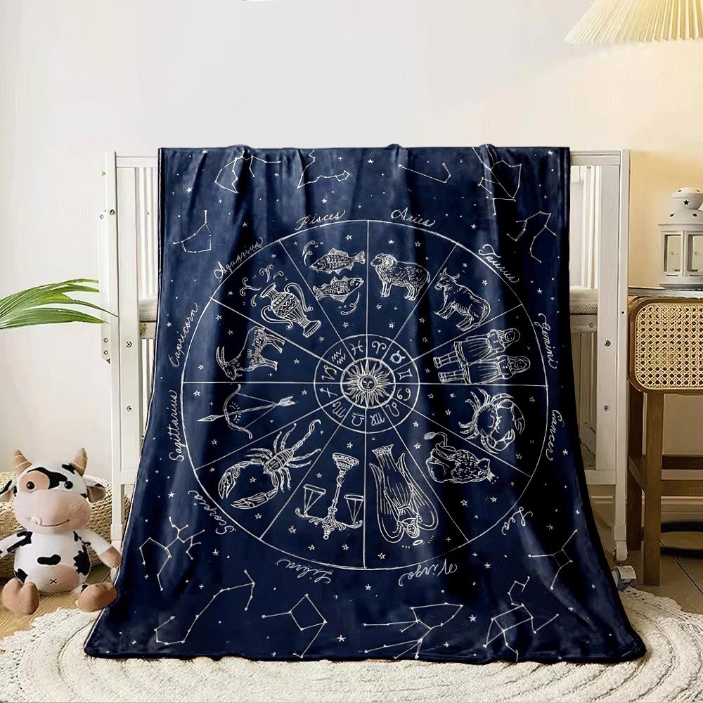 Zodiac wheel with constellations, symbols, and illustrations of signs. for all seasons blanket lunch break throw gift 80cm x 120cm