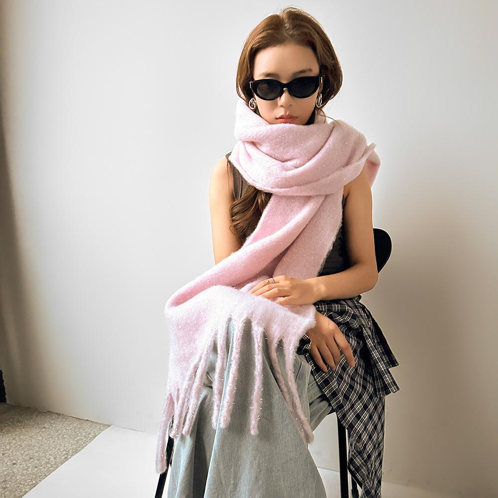 Winter fashion versatile scarf solid color mohair thickened warm scarf women's shawl