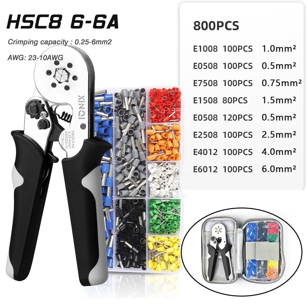 0.08-6mm2 Tubular Terminal Crimping Pliers HSC8 6-6A Crimper Wire Mini Ferrule Crimper Tools Household Electrical Kit With Bag