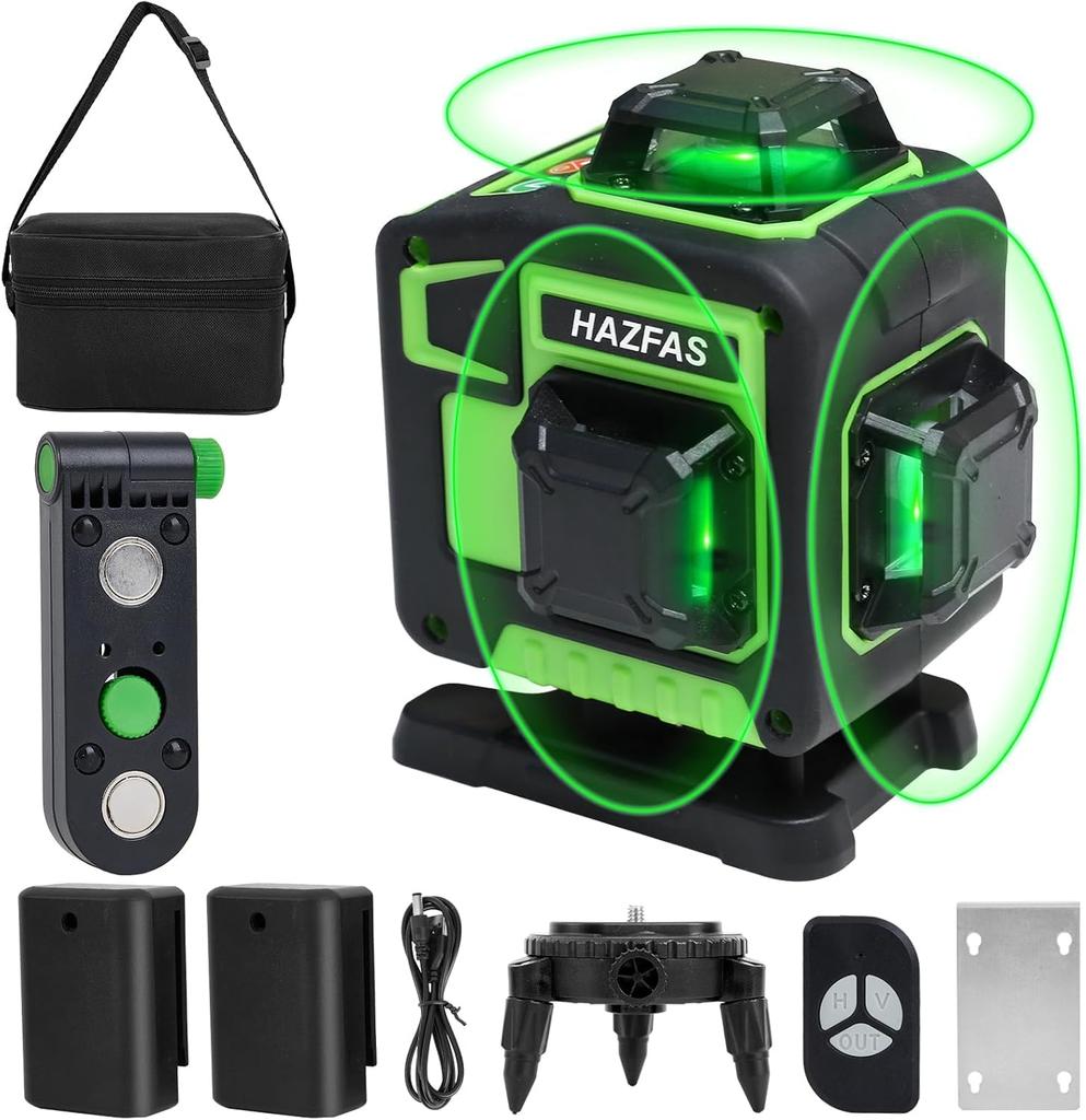 Laser 4D Green Laser Level for Building and Remote Magnetic Rotating Laser Safety Class 16 Laser Level Level, Level, 4x360°, Alignment, Rechargeable,