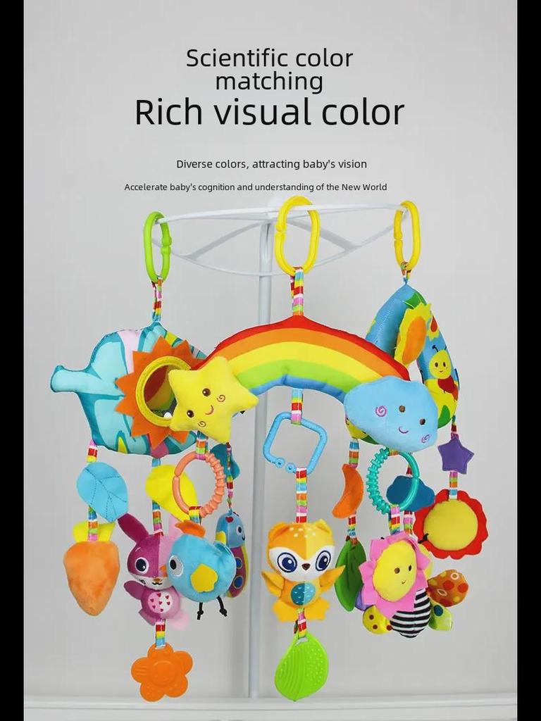 Aipinqi Rainbow Hanging Plush Car Toy and Baby Crib Rattle