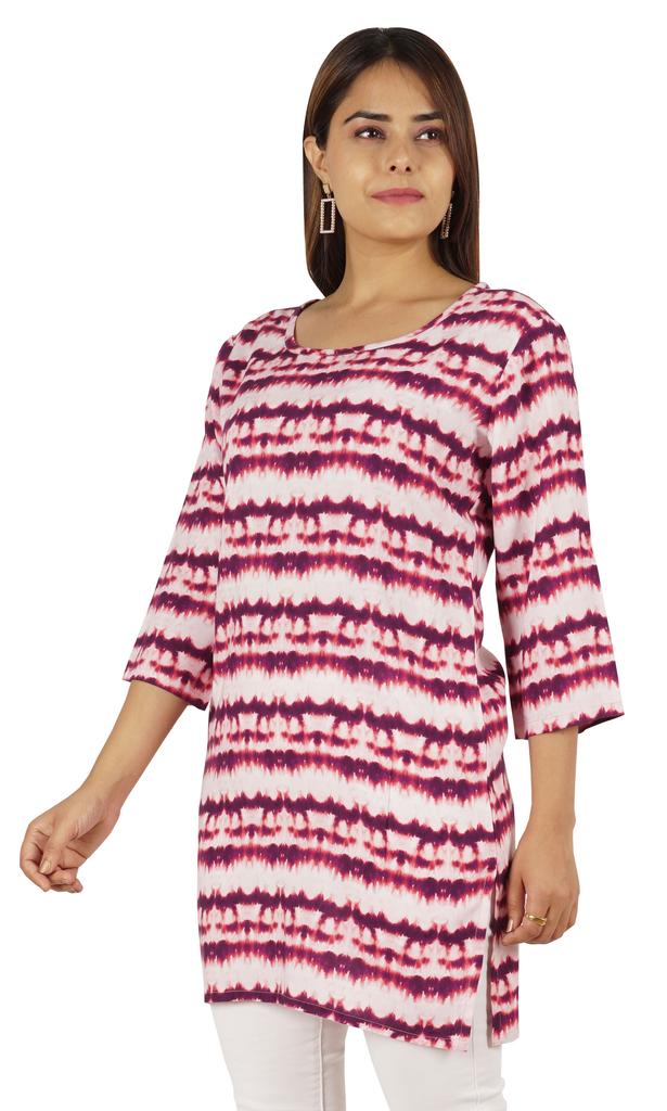 Moomaya Womens Tops Rayon Block Print Tunic 3 4th Sleeve Tunic Summer Blouse