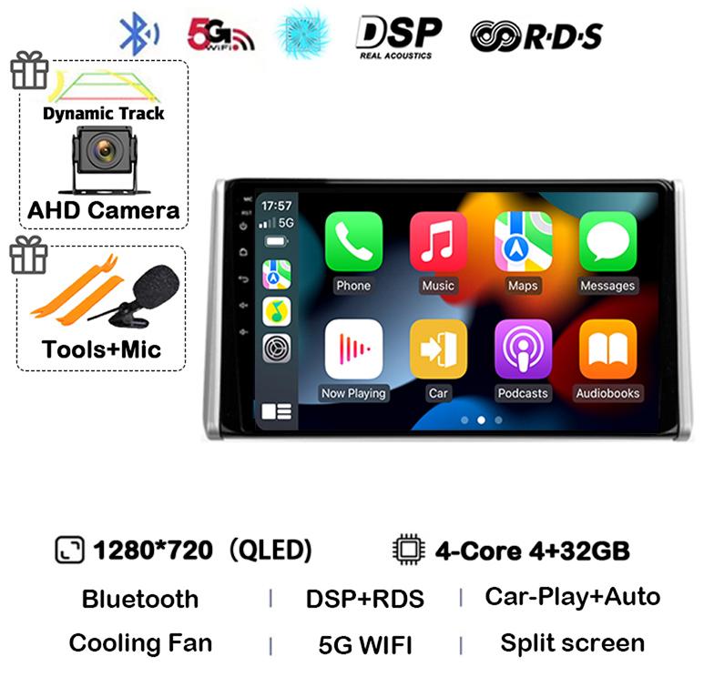 Android 14 Carplay Auto For Toyota RAV4 5 XA50 2018 2019 2020 2021 2022 2025 Multimedia Car Radio Player WIFI+4G DSP 2DIN Stereo