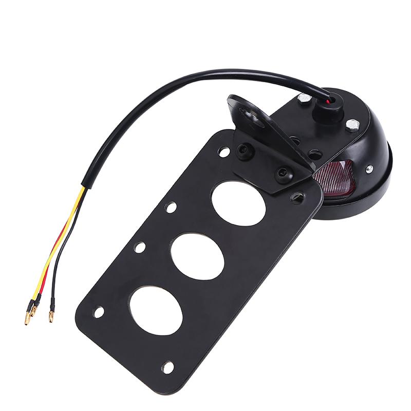 Universal Motorcycle LED Tail Brake Light Side Mount License Plate Bracket Vintage Round Grille Rear Stop Lamp for Harley Sportster Bobber