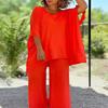 European and American Women's Lace-Up Two-Piece Set: Loose Five-Sleeve Top and Wide-Leg Solid Pants