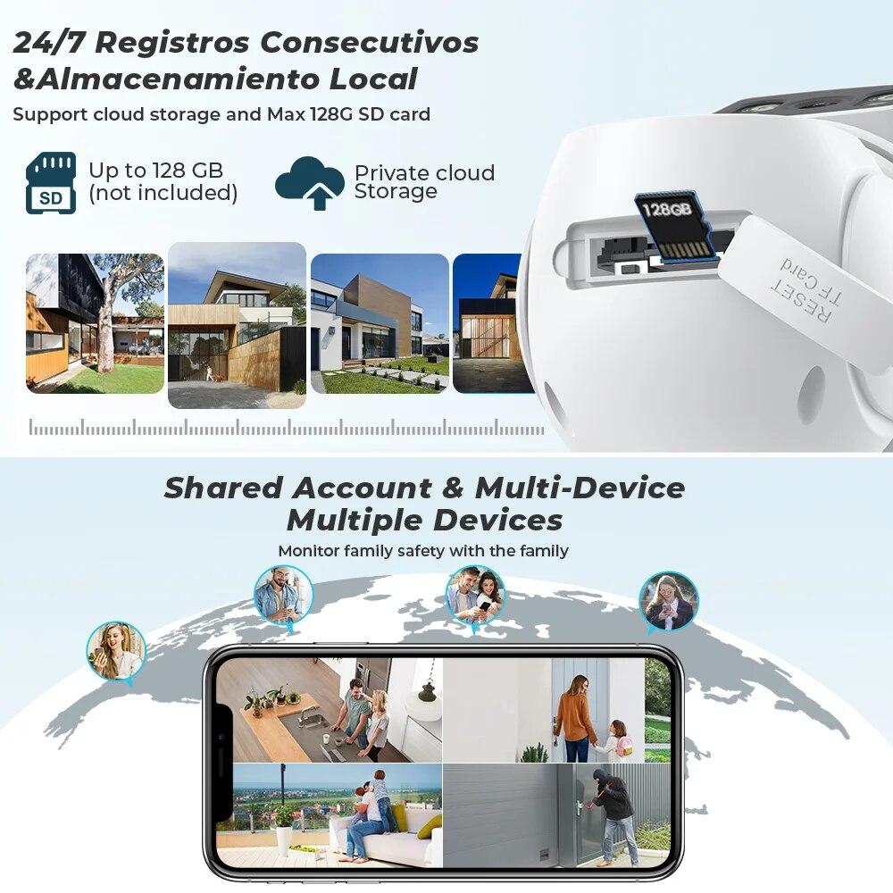 2024 New EU 9MP PTZ Wifi Camera Dual Screen 8X Digital Zoom Human Detection Outdoor Security Protection CCTV Surveillance IP Camera iCSee