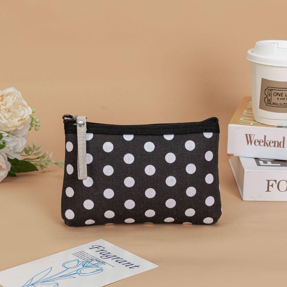 

Dot Waterproof Lipstick Pouch Zipper Canvas Polka Dot Makeup Bag Pen Organizer Cosmetic Bag чорний