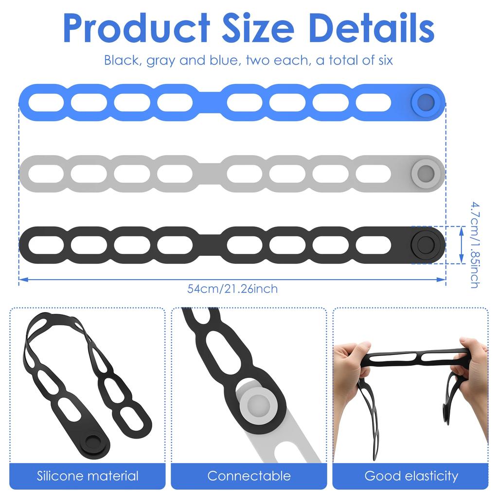 6Pcs Pot Universal Fixing Strap 21.65 Inch Crock Pot Lid Holder Supplies Silicone Straps Suitable for Storing Curtains Yoga Mats
