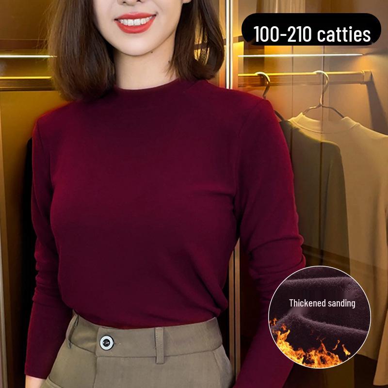 Women's German Velvet Half Turtleneck Long Sleeve Thickened Bottoming Shirt - Slim Fit, Plus Size, Warm Autumn & Winter Top