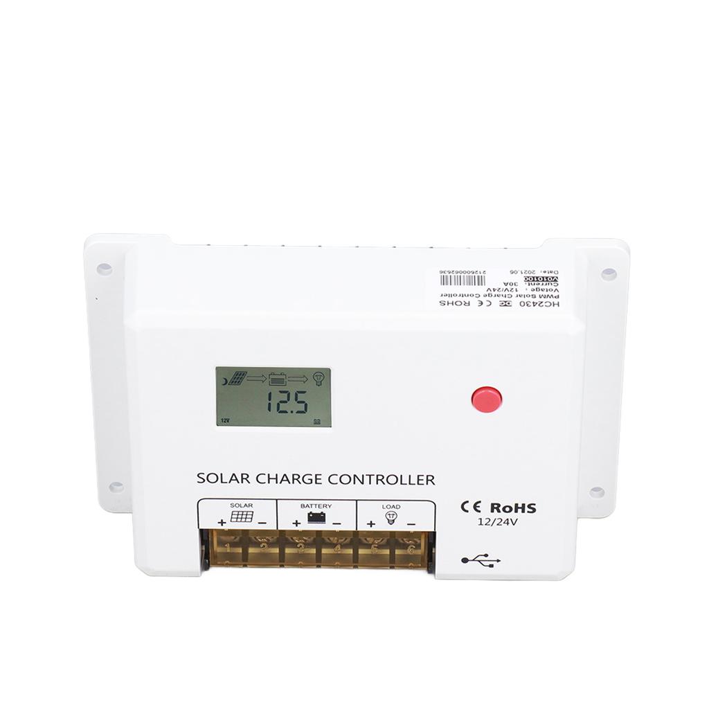 PWM Solar Charge Controller 30A Solar Panel Regulator White Energy Controller for RV Accessories