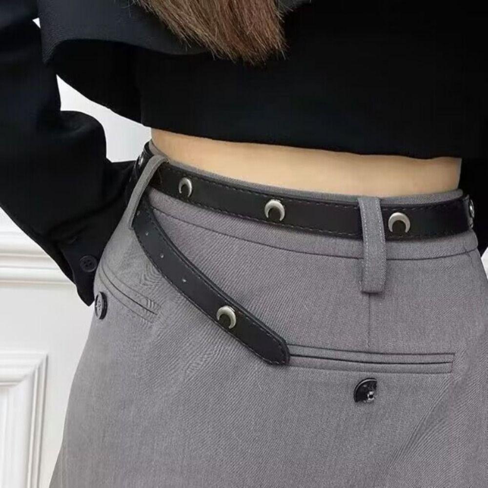 Moon Pin Crescent Moon Casual Belt Accessories Korean Waist Strap Female Waistband PU Leather Belt