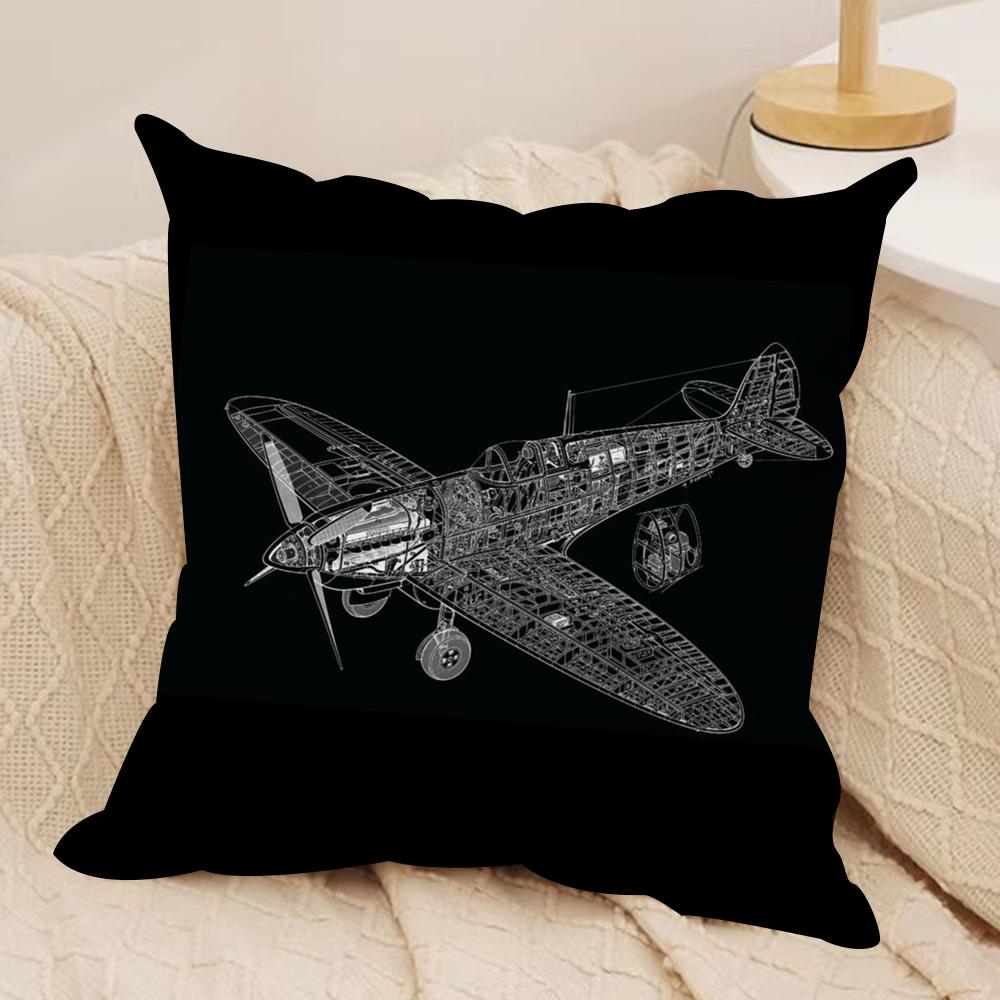 Airplane Pattern Cushion Cover Soft Plush Fabric Double-Sided Printed Sofa Cushion Cover for All Seasons Home Decor Gift