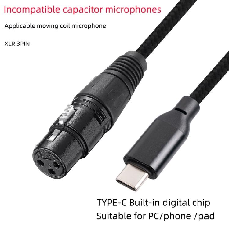 Type C Cable Noise Reductions USB C To XLRFemale Cable Wide Compatibility