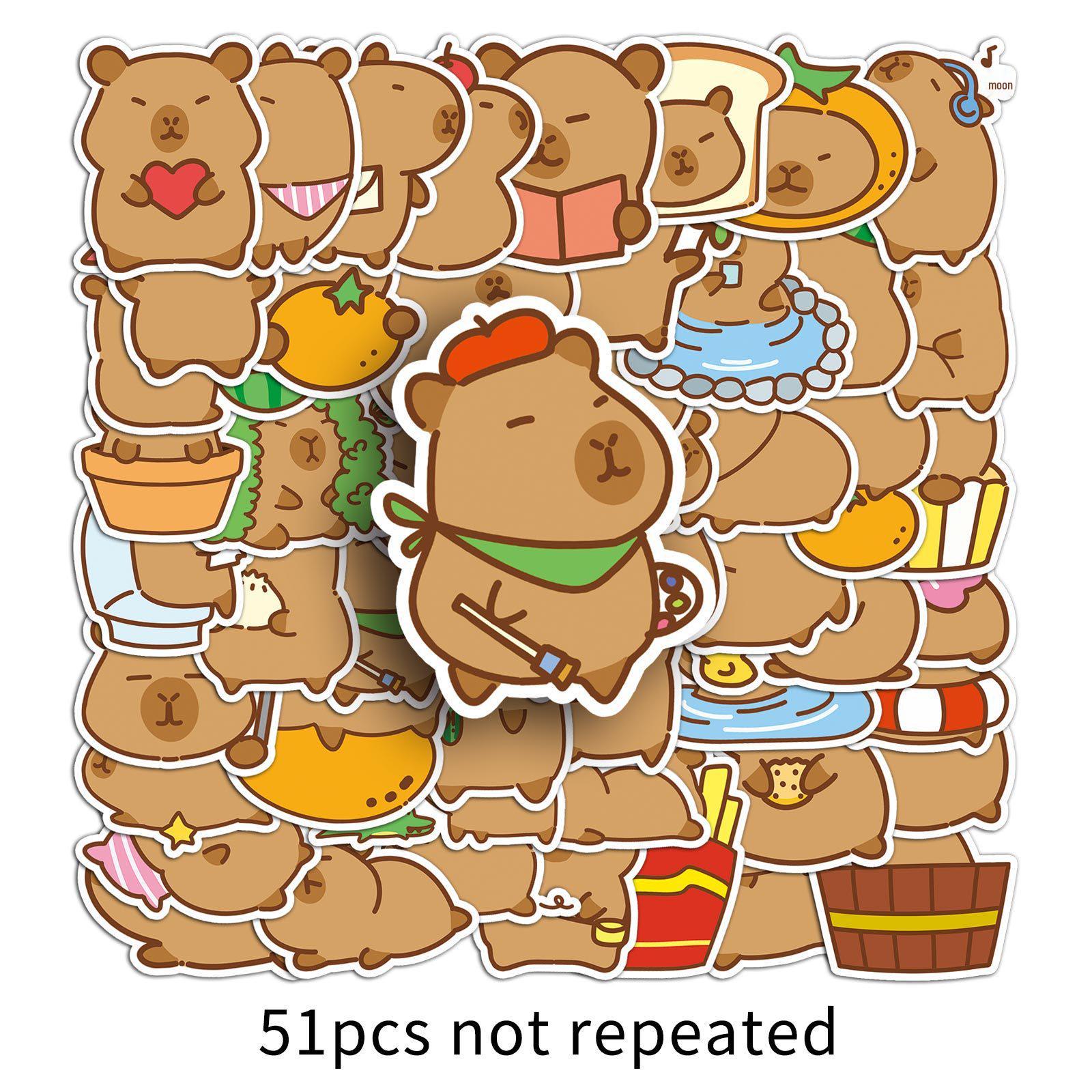 

51 Капибара Граффити Наклейки: Милые мультяшные наклейки с животными для чемоданов и чехлов для телефонов