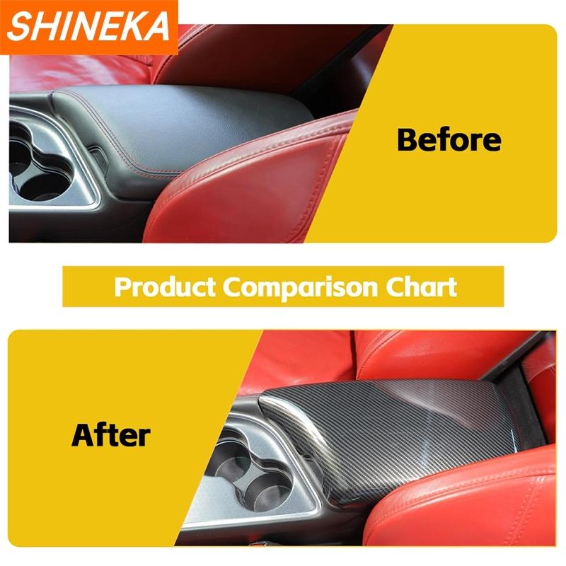 SHINEKA ABS Carbon Fiber Armrest Box Panel Decoration Cover for Dodge Challenger 2015 Up Car Interior Accessories