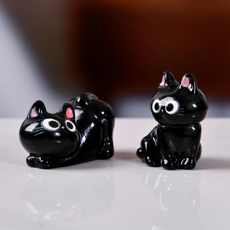1/6Pcs Cute Kitten Desktop Room Decor Figurine Miniature Cartoon Black Cat Micro Landscape Resin Ornaments For Home Decoration