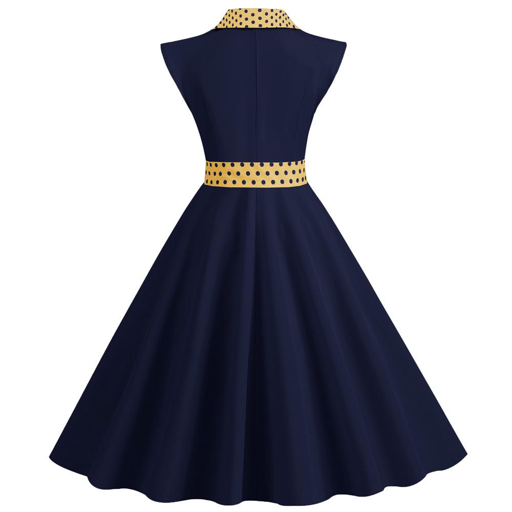 2023 Elegant Polka Dot Lapel Dress with Slimming Wide Hem and Belt