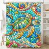 Beach Turtle Shower Curtain Blue Green Yellow Ocean Animal Design for Bathroom Decor Waterproof Polyester Fabric 72x84inches