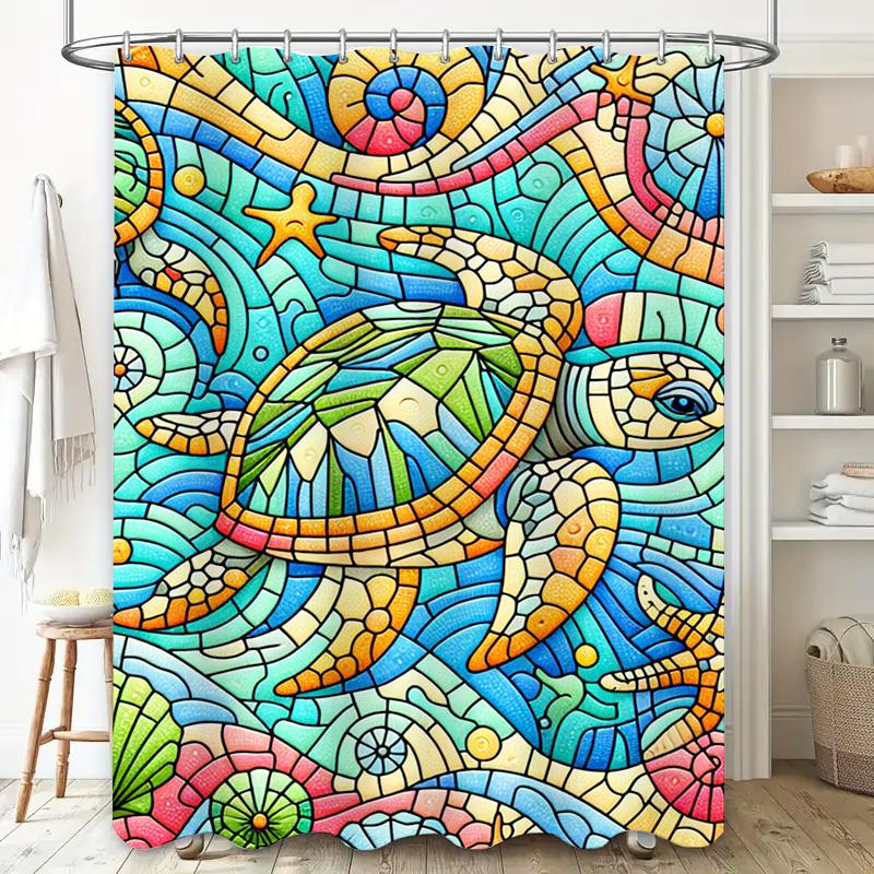 Beach Turtle Shower Curtain Blue Green Yellow Ocean Animal Design for Bathroom Decor Waterproof Polyester Fabric 72x84inches