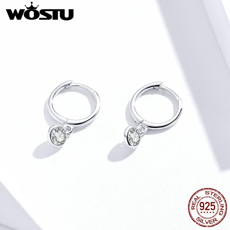 WOSTU Authentic 925 Sterling Silver Dazzling Zirconia Hoop Earrings For Women Wedding Simple Earrings Luxury Jewelry CQE830