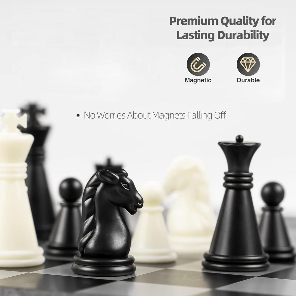 10 Zoll Magnetisches Schachbrettspielset aus Kunststoff|Langlebig & Leicht|Faltbares Schachset mit magnetischen Figuren