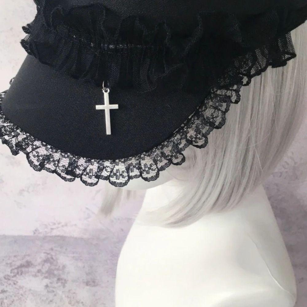 Cool Black Lace Beret Caps Millennium Outdoor Sun Hat Fashion Y2K Hat Girl  For Adult