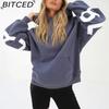 BITCED Damenmode Print Verdicktes Vielseitiges Langarm Oversize Kapuzensweatshirt