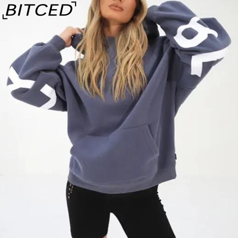 BITCED Damenmode Print Verdicktes Vielseitiges Langarm Oversize Kapuzensweatshirt