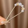 Premium Mesh & Leaf U-Shaped Hairpin: Elegant Ancient & Modern Chinese Style for Women.