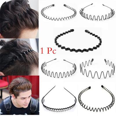 Fashion Unisex Alice Style Sports Metal Hairband Wavy Headband Black Head Hoop Casual Headwear
