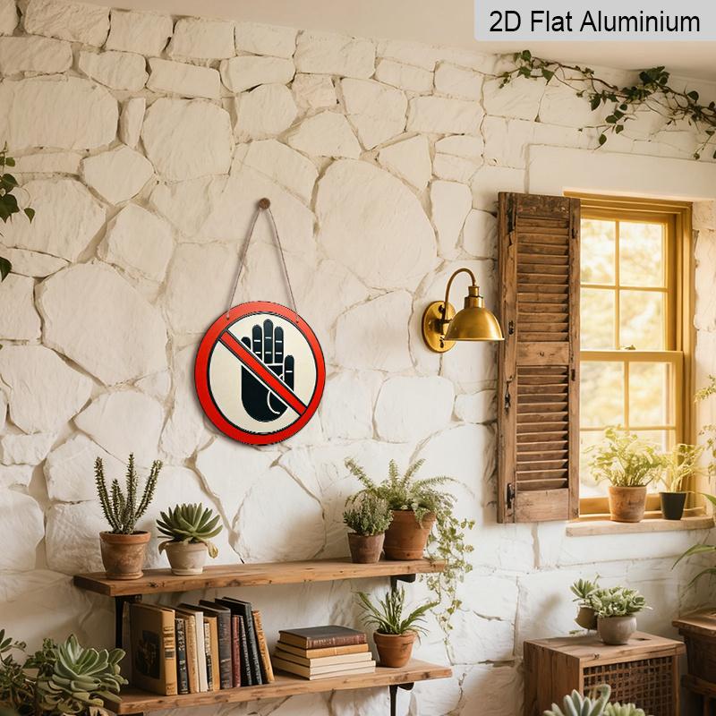 2D Flat 1pc, 8x8 In, Retro Style "No Touching" Aluminum Metal Wall Art Sign - Waterproof & Dustproof, Ideal for Home, Bar, Cafe, Outdoor Decor, Round