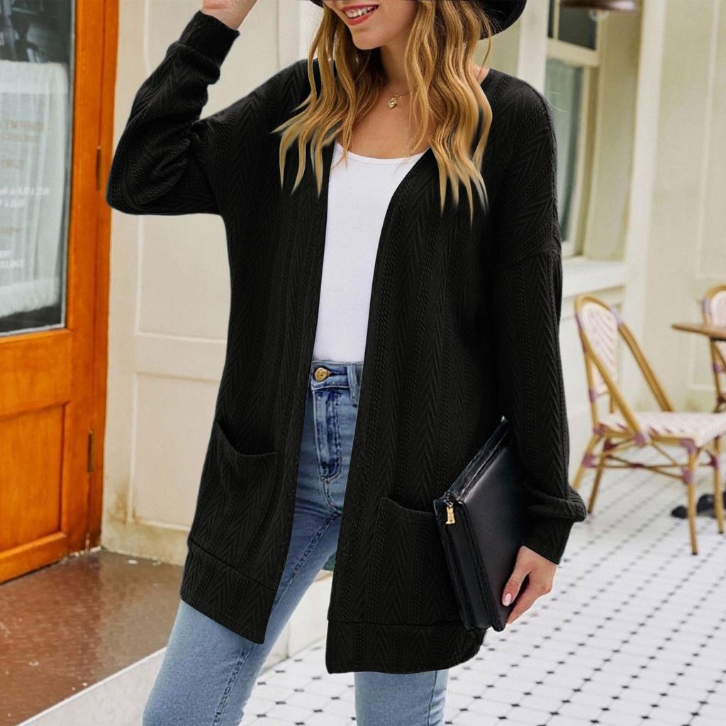 Women's Fashion Lightweight Long Casual Cardigan Double Side Pockets Front Open Loose Breathable Jacket