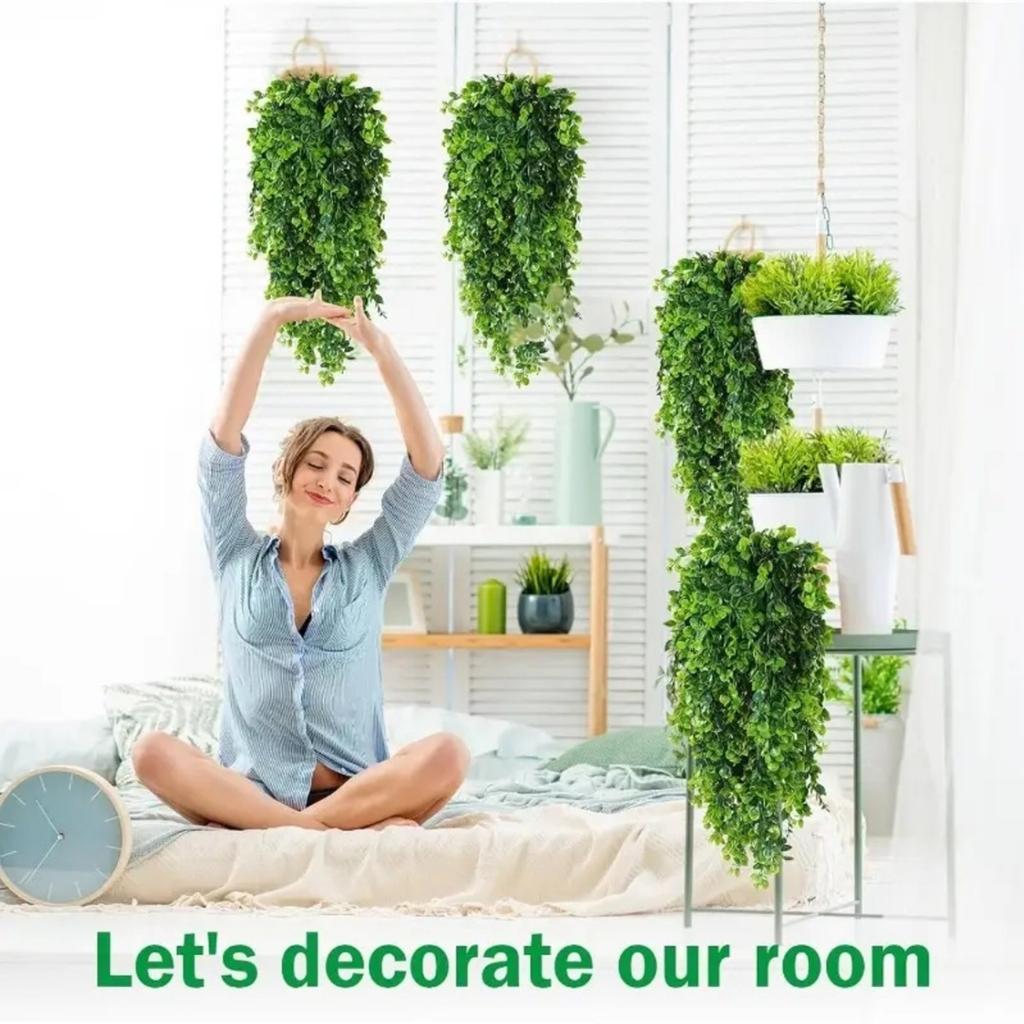 Artificial Eucalyptus Hanging Vine Faux Decorative Plant Garland for Indoor Outdoor Wall Home Office Garden Decoration