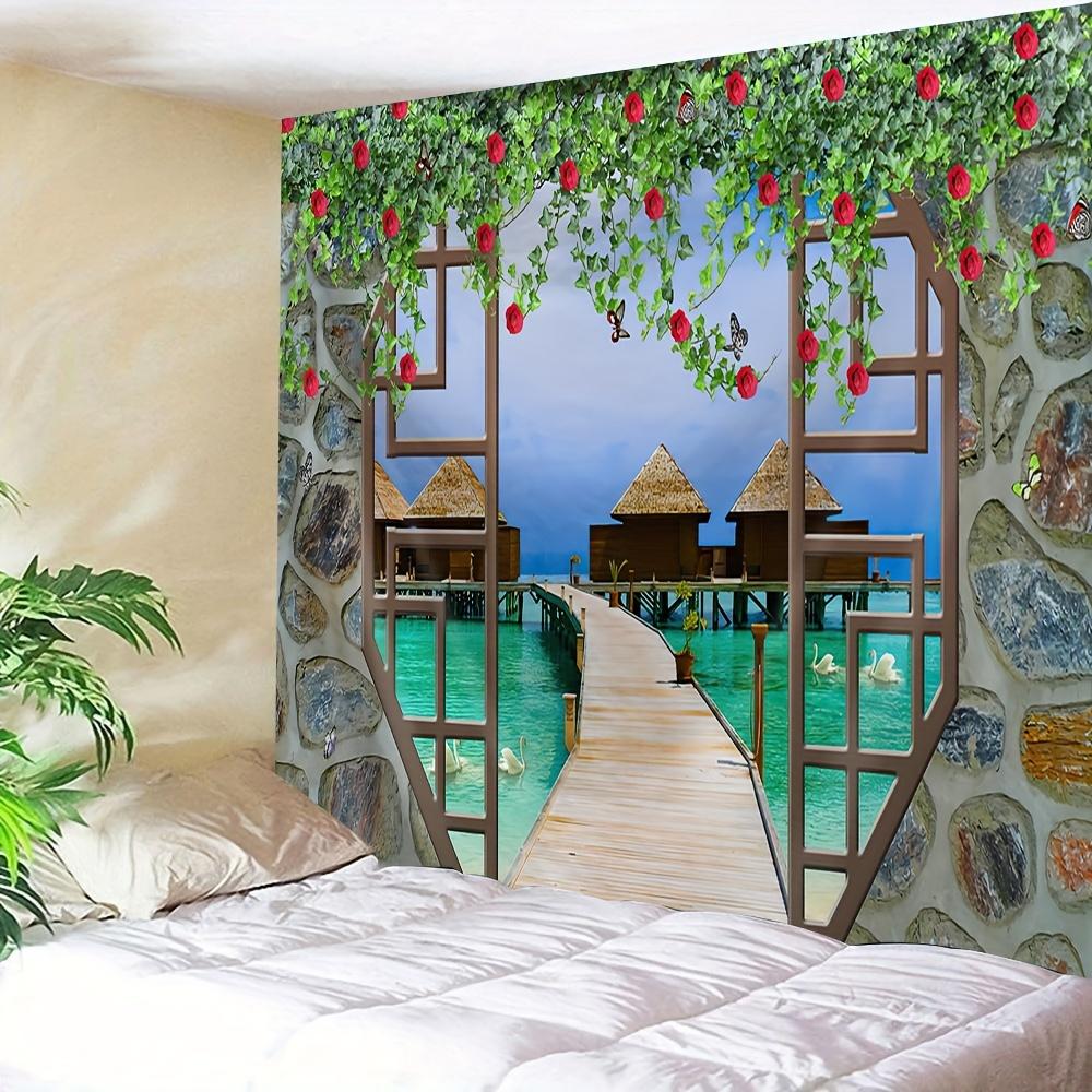 

Вікно Ліс Пейзаж Картина Гобелен Настінний богемний стиль Психоделічна мандала Домашній декор спальні 230x150cm