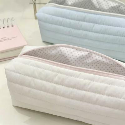 Portable Cream Color Pencil Case Multi-functional School Storage Bag  Office Use