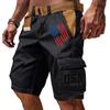 Men's Casual Multi Pocket Cargo Shorts with Flag and Letter Print Design Functional Workwear Shorts Without Belt Suitable for Outdoor Activities