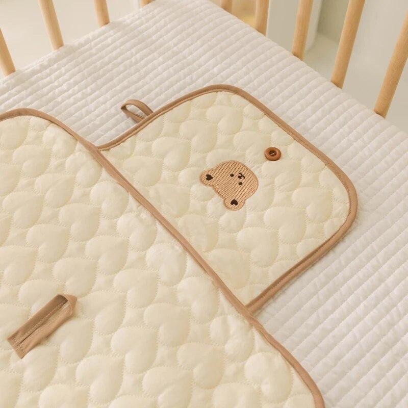 Baby Diaper Pad Folding Newborn Changing Pads Covers Cotton Waterproof Bear Bunny Baby Changing Padding for Crib Baby Strolller Portable 50*70Cm