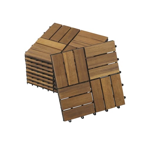 [Set Product] IRIS OHYAMA Wood Tile Deck Brown 9 Pieces Natural Wood No Tools Required Easy Installation Balcony WTD-12