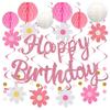A95I-Pre-Strung Birthday Banner With Honeycomb Ball, For Women Girls Happy Birthday Party Decorations Decoration