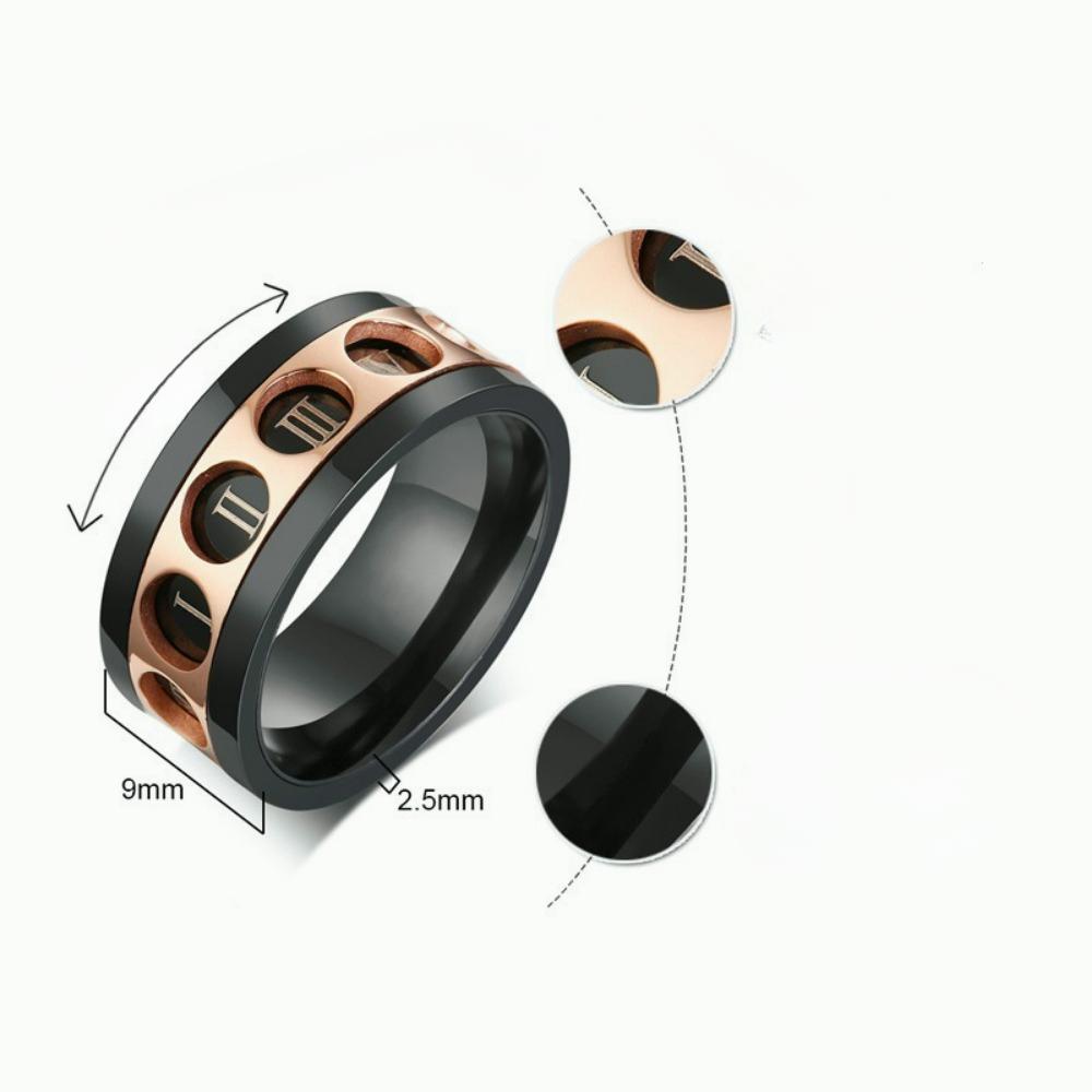 Bague rotative en acier inoxydable pour hommes, 9MM, chiffres romains, couleur Rose noire