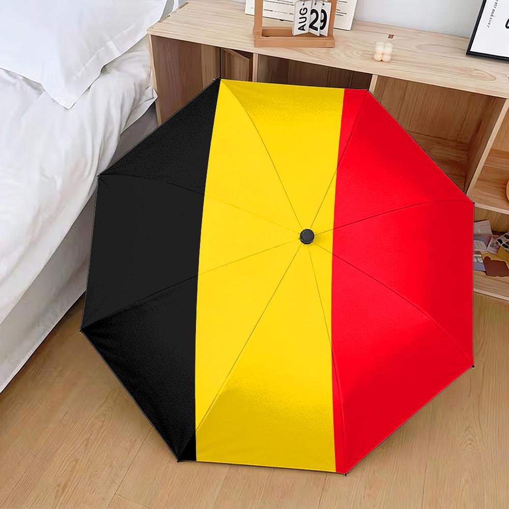 Ombrello Pieghevole Automatico Stampa a Strisce Verticali Nero Giallo Rosso Bandiera del Belgio Impermeabile Antivento Compatto per Viaggio