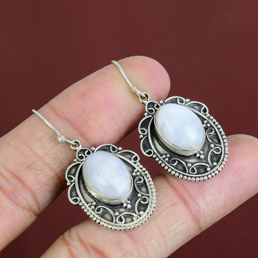 Rainbow Moonstone Earring Vintage Earrings Natural Gemstone Jewelry 925 Sterling Silver Earring Handmade Earring Gift For Mom Decent Jewelry