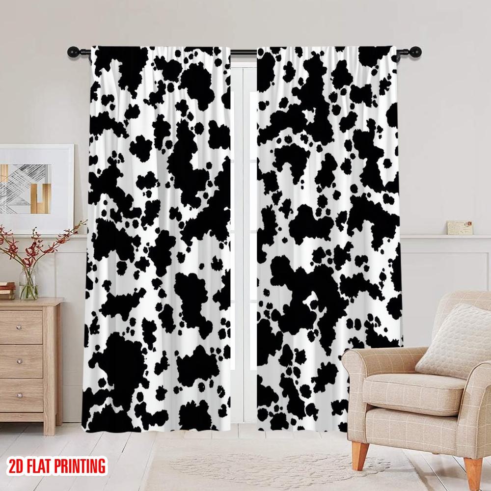 2D Flat Printing 2pcs Window Drapes Black and White Blackout Polyester Festive Holiday for Party Decor