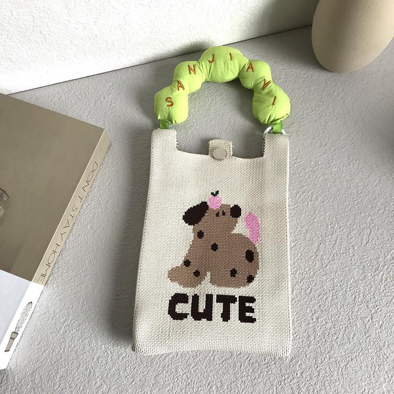 Sommer Damen Niedliche Mini-Tasche Vielseitige Mode Handytasche Cartoon Gestrickte Handtasche Umhängetasche Umhängetasche
